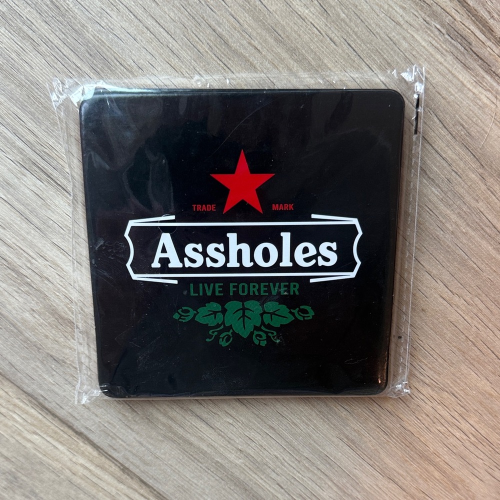 ASSHOLES LIVE FOREVER Heineken Beer Logo FIVE Square Coasters NWT